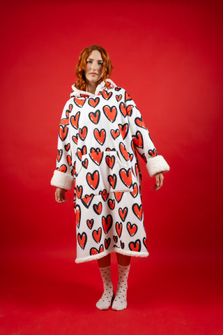 Ponji Kapüşonlu Battaniye - Karalama Kalpler