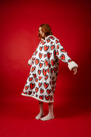 Ponji Kapüşonlu Battaniye - Karalama Kalpler