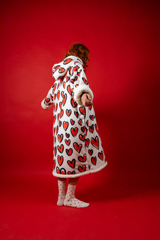 Ponji Kapüşonlu Battaniye - Karalama Kalpler