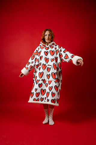 Ponji Kapüşonlu Battaniye - Karalama Kalpler