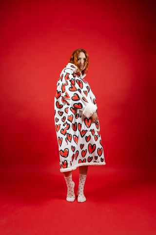 Ponji Kapüşonlu Battaniye - Karalama Kalpler