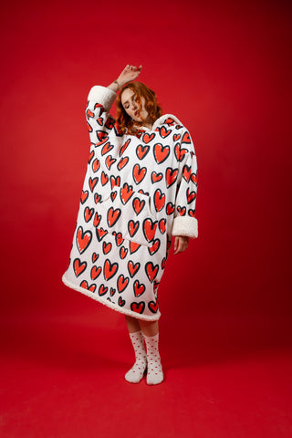 Ponji Kapüşonlu Battaniye - Karalama Kalpler