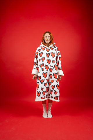 Ponji Kapüşonlu Battaniye - Karalama Kalpler