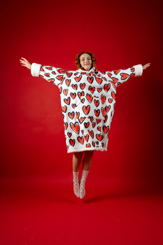 Ponji Kapüşonlu Battaniye - Karalama Kalpler