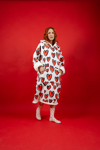 Ponji Kapüşonlu Battaniye - Karalama Kalpler