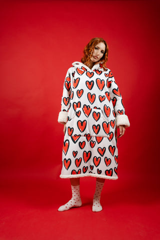 Ponji Kapüşonlu Battaniye - Karalama Kalpler