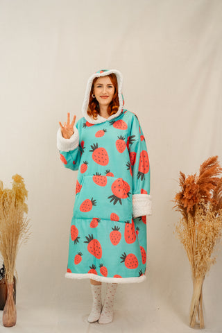 Ponji Kapüşonlu Battaniye - Çilek Reçeli