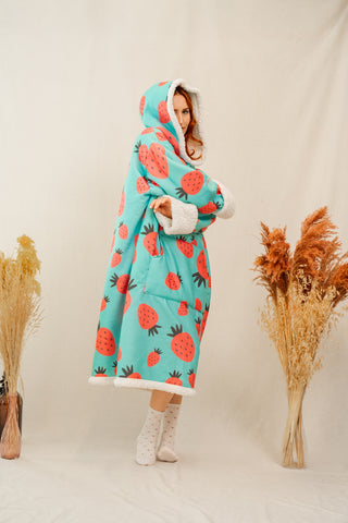 Ponji Kapüşonlu Battaniye - Çilek Reçeli