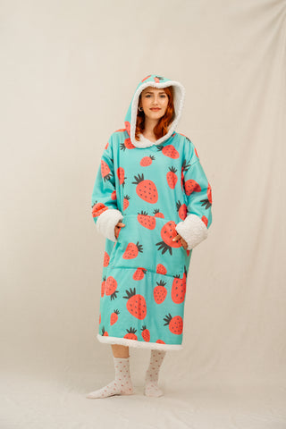 Ponji Kapüşonlu Battaniye - Çilek Reçeli