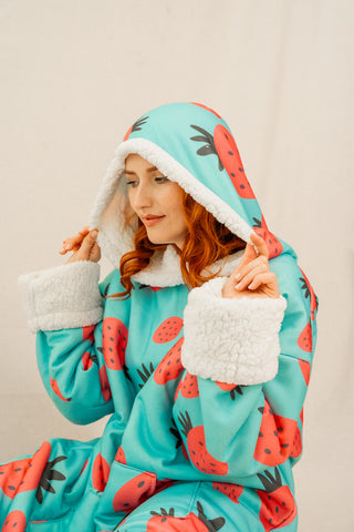 Ponji Kapüşonlu Battaniye - Çilek Reçeli