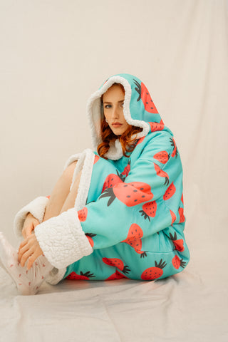 Ponji Kapüşonlu Battaniye - Çilek Reçeli