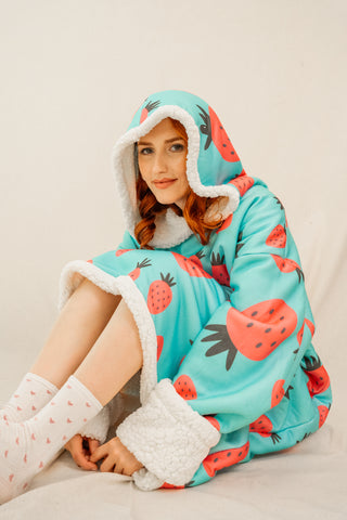 Ponji Kapüşonlu Battaniye - Çilek Reçeli