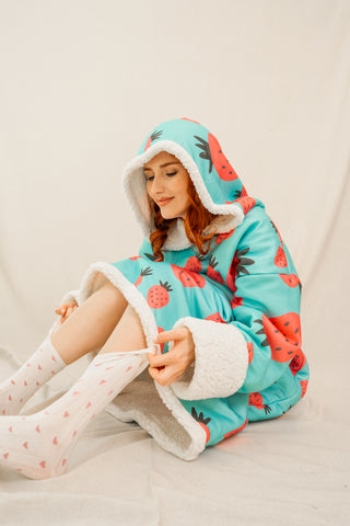 Ponji Kapüşonlu Battaniye - Çilek Reçeli