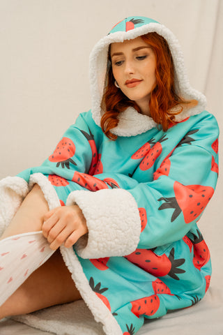 Ponji Kapüşonlu Battaniye - Çilek Reçeli