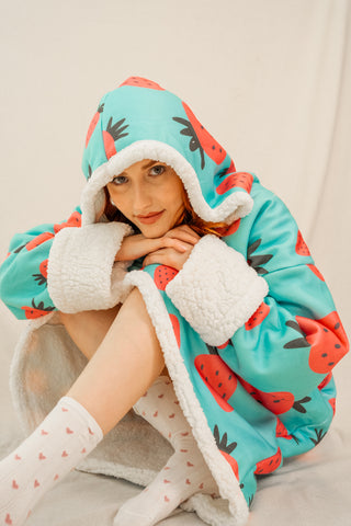 Ponji Kapüşonlu Battaniye - Çilek Reçeli