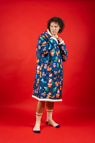 Ponji Kapüşonlu Battaniye - Yılbaşı Mavi Santa