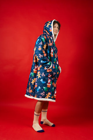 Ponji Kapüşonlu Battaniye - Yılbaşı Mavi Santa