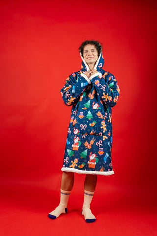 Ponji Kapüşonlu Battaniye - Yılbaşı Mavi Santa