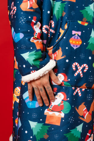 Ponji Kapüşonlu Battaniye - Yılbaşı Mavi Santa
