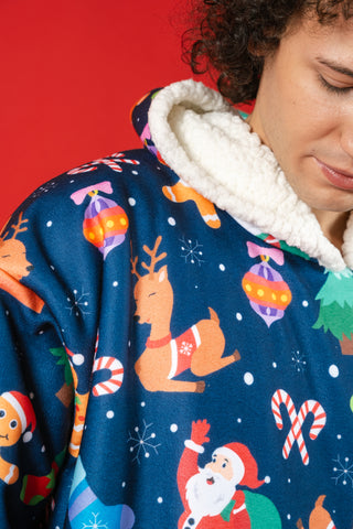 Ponji Kapüşonlu Battaniye - Yılbaşı Mavi Santa