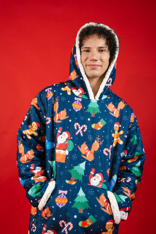 Ponji Kapüşonlu Battaniye - Yılbaşı Mavi Santa