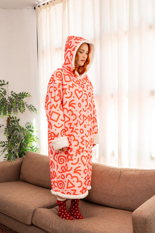 Ponji Kapüşonlu Battaniye - Pembe İzler