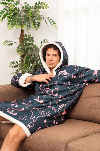 Ponji Kapüşonlu Battaniye - Kedi Skeç