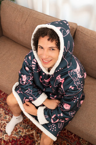 Ponji Kapüşonlu Battaniye - Kedi Skeç