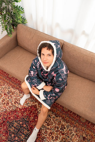 Ponji Kapüşonlu Battaniye - Kedi Skeç