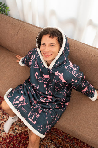 Ponji Kapüşonlu Battaniye - Kedi Skeç